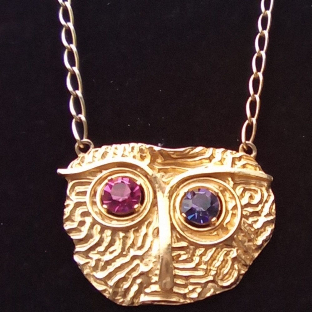 Beautiful Vtg 20" Owl Pendant & Chain.